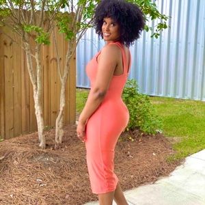 Coral midi cocktail dress